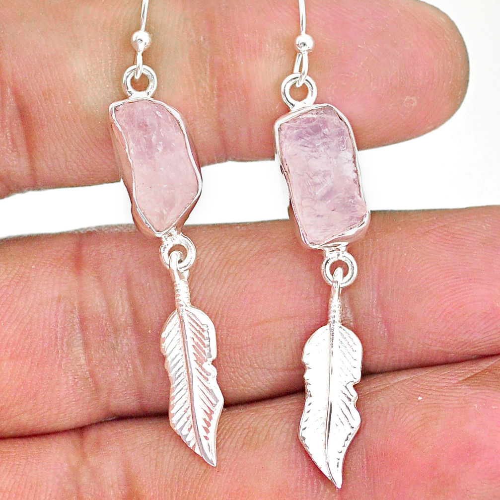 10.79cts natural pink morganite raw 925 silver deltoid leaf earrings r89868