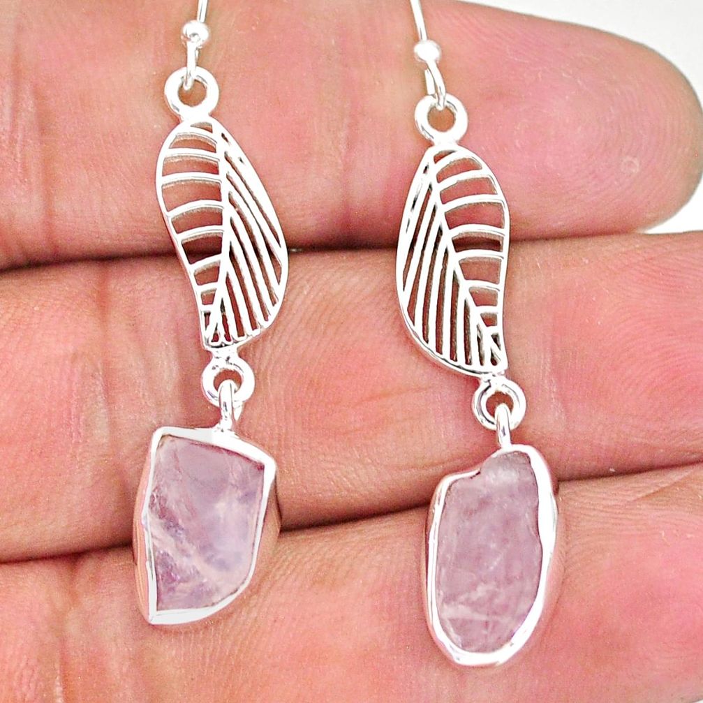 10.10cts natural pink morganite raw 925 silver deltoid leaf earrings r89869