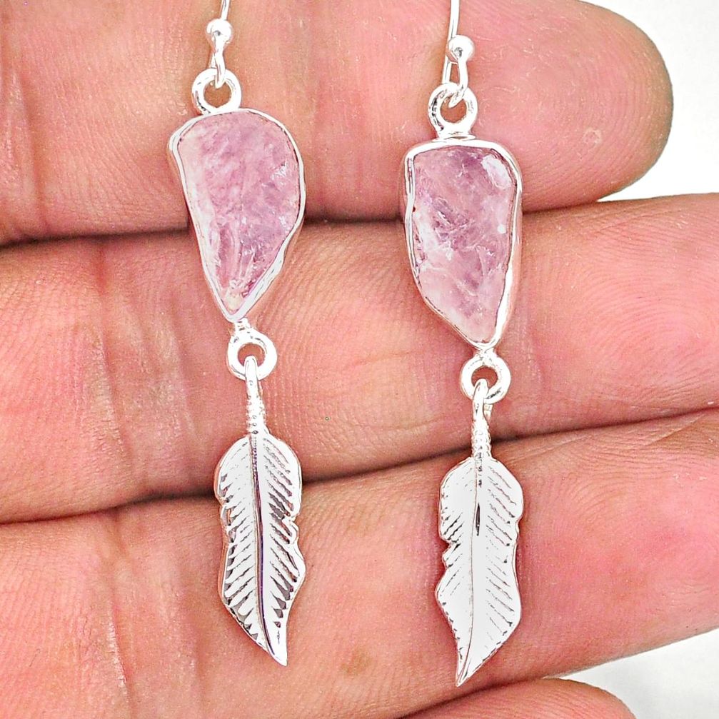 10.27cts natural pink morganite raw 925 silver deltoid leaf earrings r89870