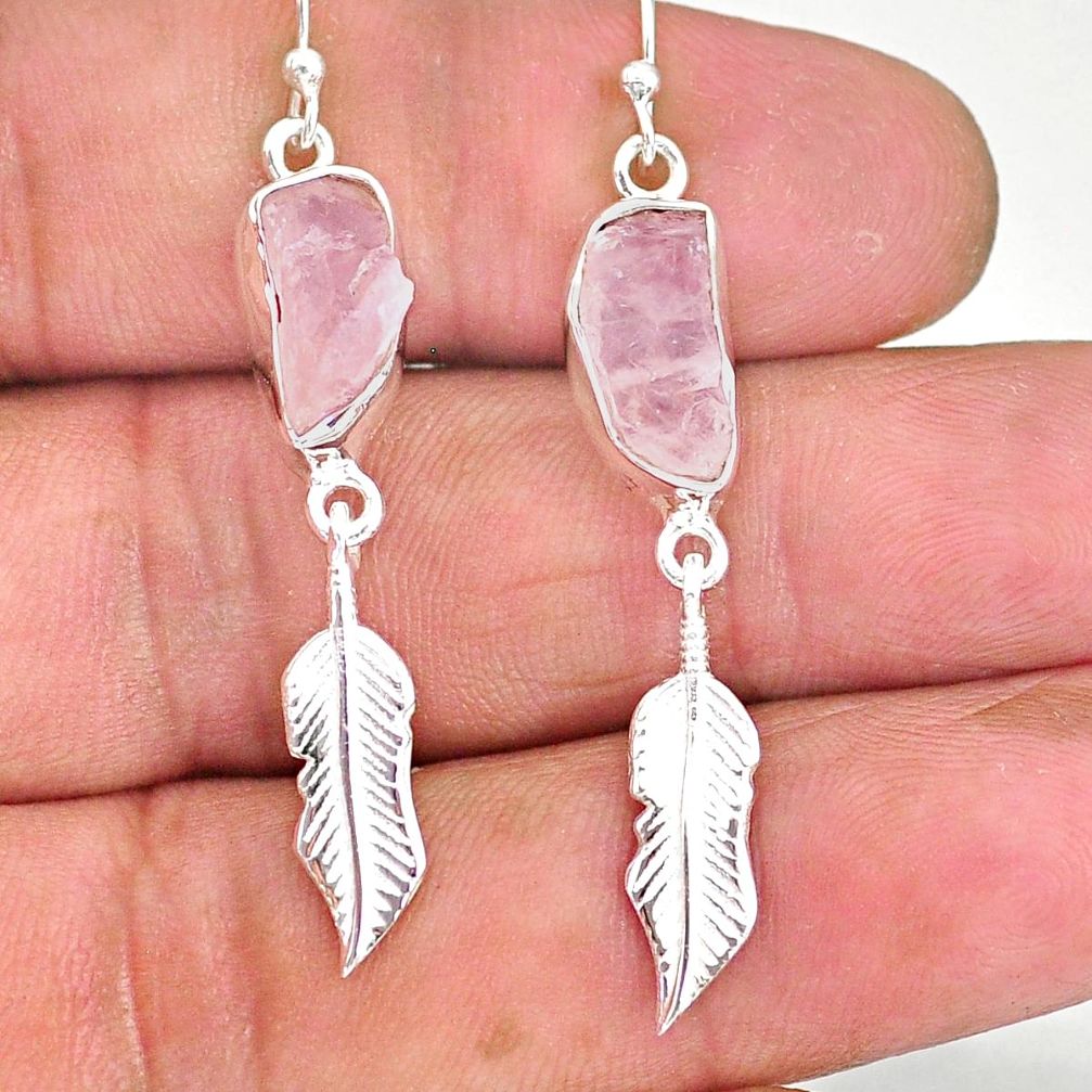 10.33cts natural pink morganite rough 925 silver deltoid leaf earrings r89871