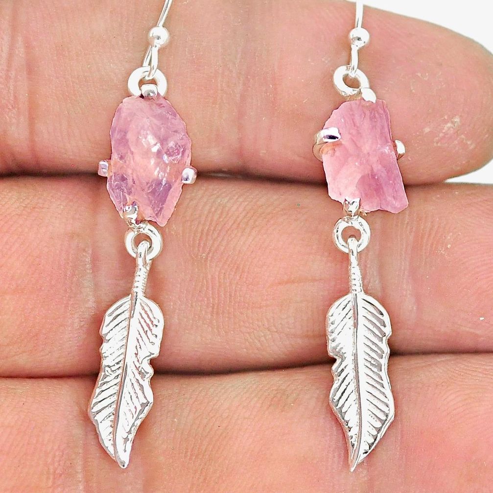 7.57cts natural pink morganite rough 925 silver deltoid leaf earrings r90723