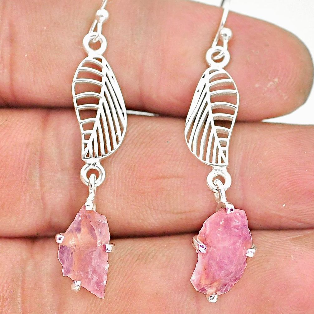 7.06cts natural pink morganite raw 925 silver deltoid leaf earrings r90731