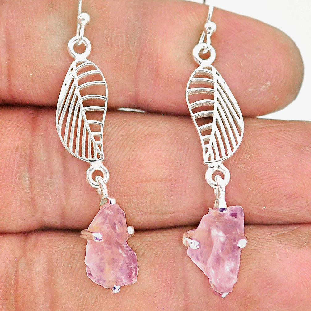 7.52cts natural pink morganite rough 925 silver deltoid leaf earrings r90732