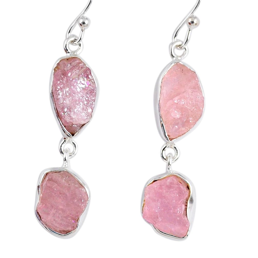 16.17cts natural pink morganite rough 925 sterling silver dangle earrings r55466