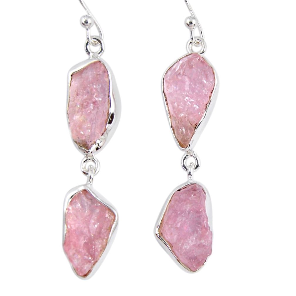 17.69cts natural pink morganite rough 925 sterling silver dangle earrings r55469