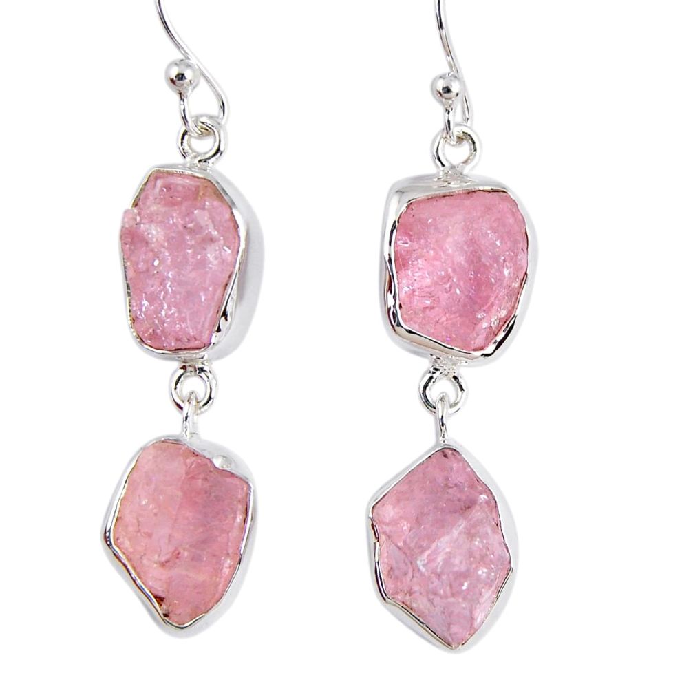 16.65cts natural pink morganite rough 925 sterling silver dangle earrings r55472