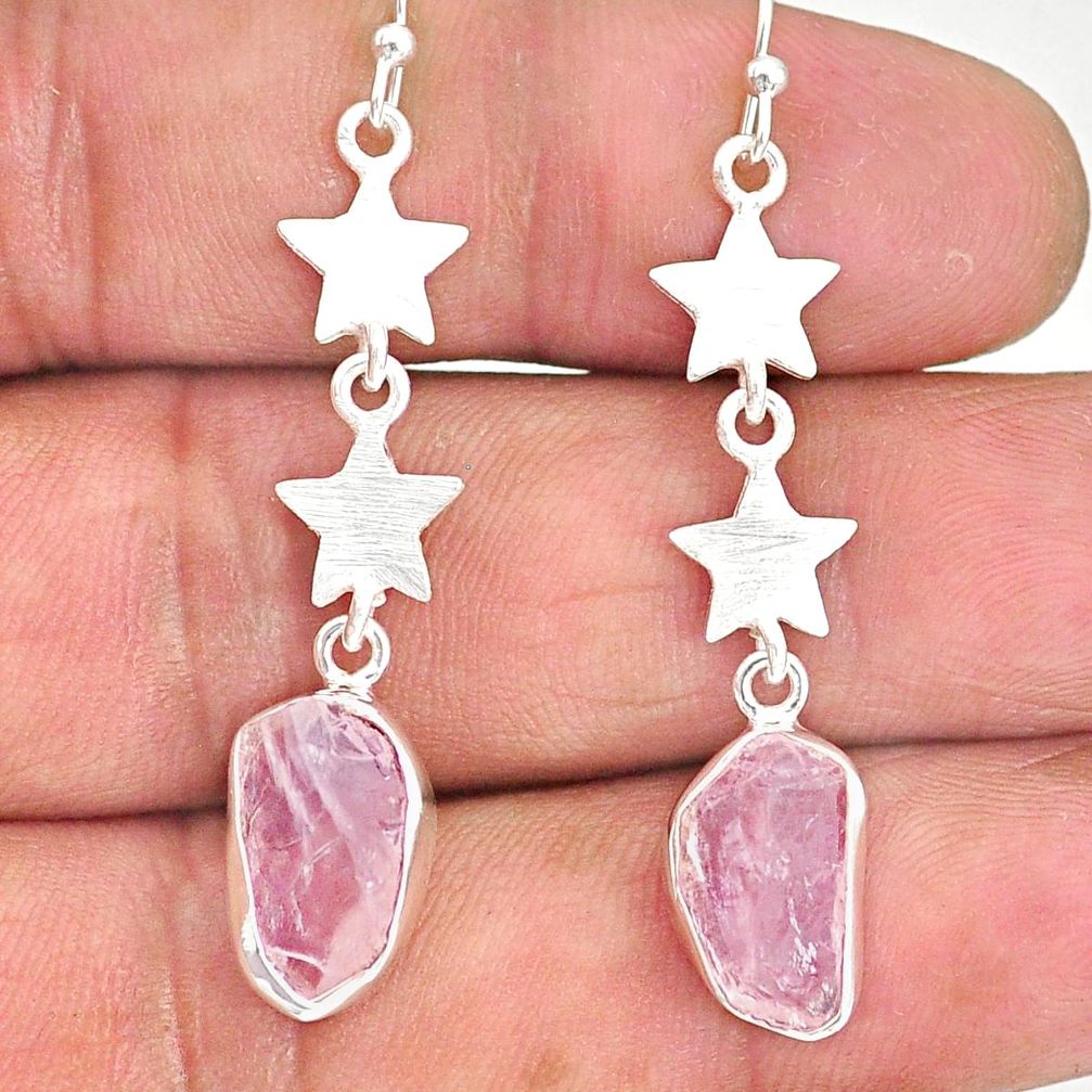 8.93cts natural pink morganite raw 925 sterling silver dangle earrings r89861