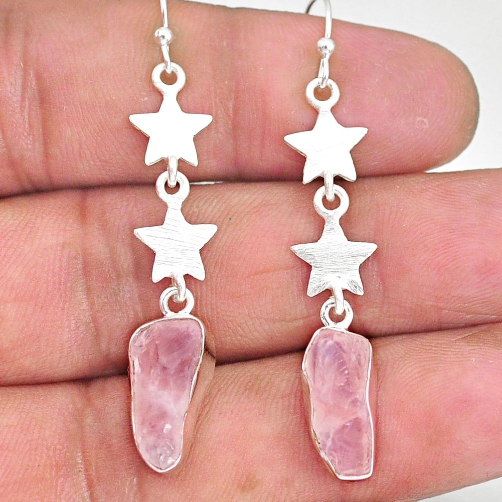 9.87cts natural pink morganite raw 925 sterling silver dangle earrings r89862