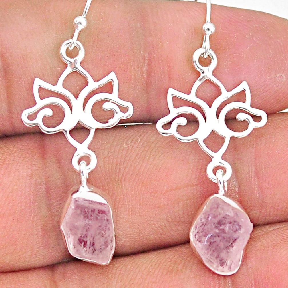 8.29cts natural pink morganite raw 925 sterling silver dangle earrings r89863