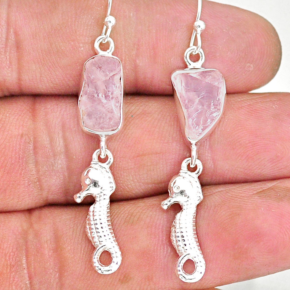 9.87cts natural pink morganite raw 925 sterling silver dangle earrings r89872
