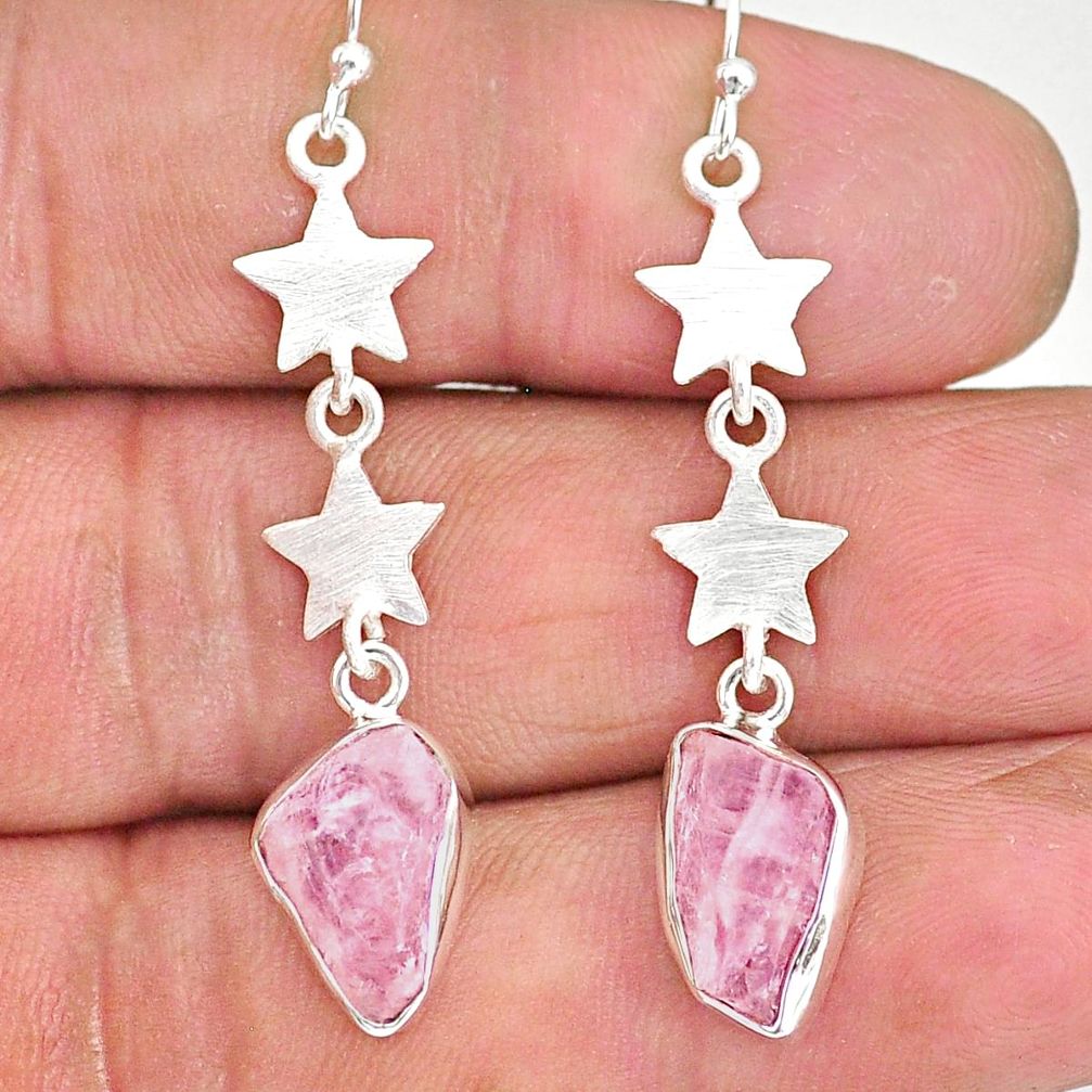 8.42cts natural pink morganite raw 925 sterling silver dangle earrings r89873
