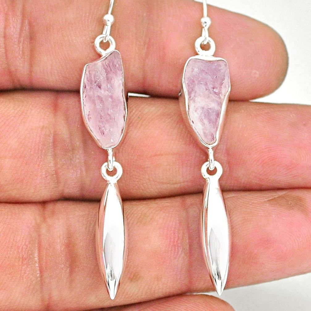 9.71cts natural pink morganite raw 925 sterling silver dangle earrings r89874