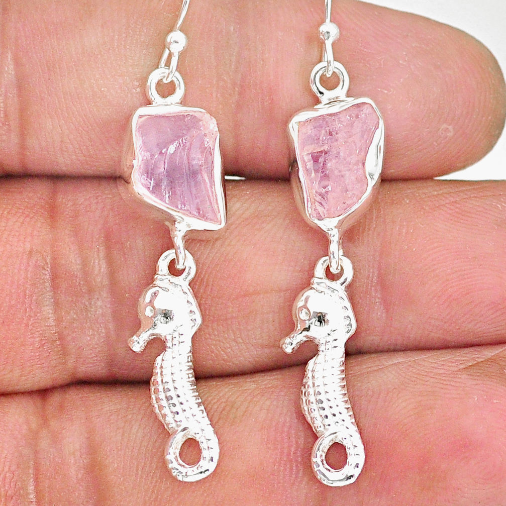 9.87cts natural pink morganite raw 925 sterling silver dangle earrings r89875