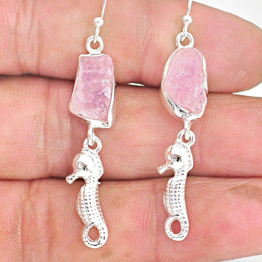 10.42cts natural pink morganite raw 925 sterling silver dangle earrings r89876