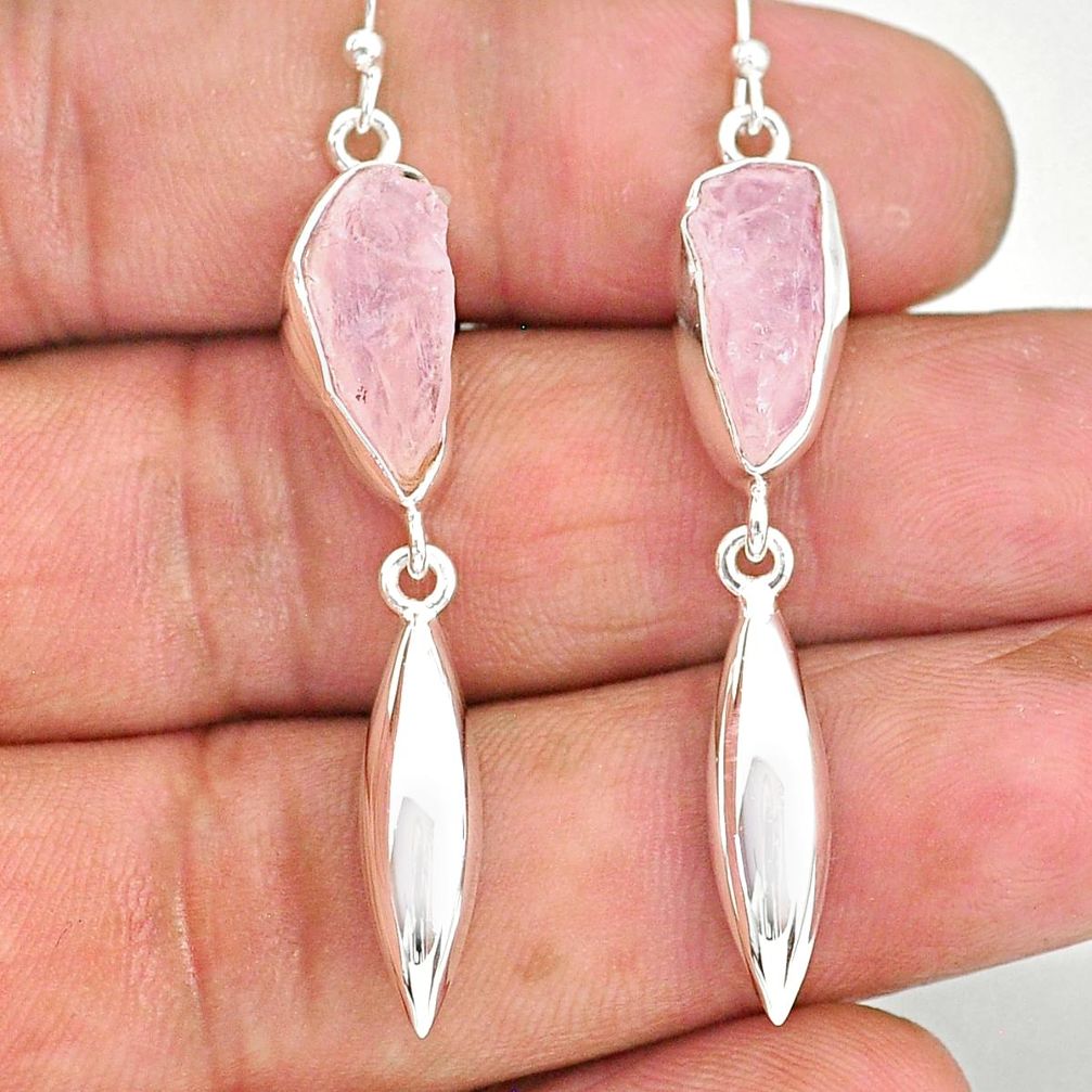 10.33cts natural pink morganite raw 925 sterling silver dangle earrings r89878