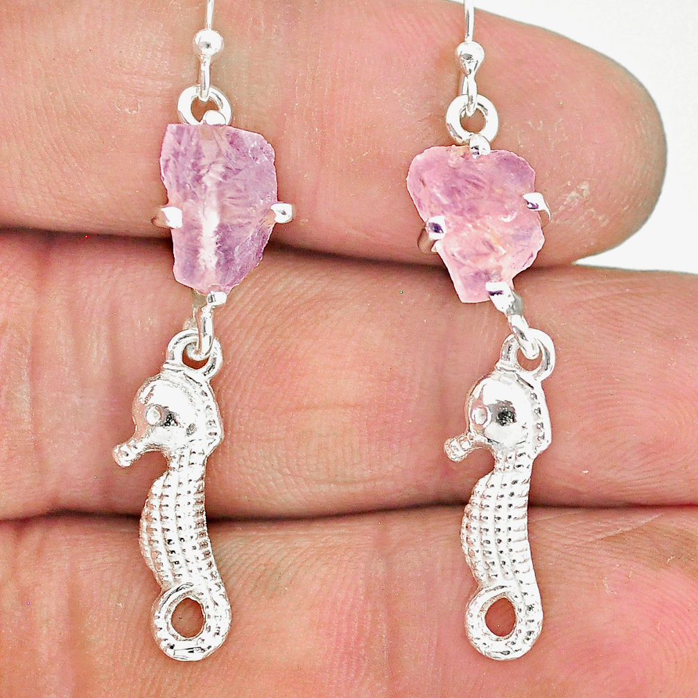 6.97cts natural pink morganite raw 925 sterling silver dangle earrings r90724