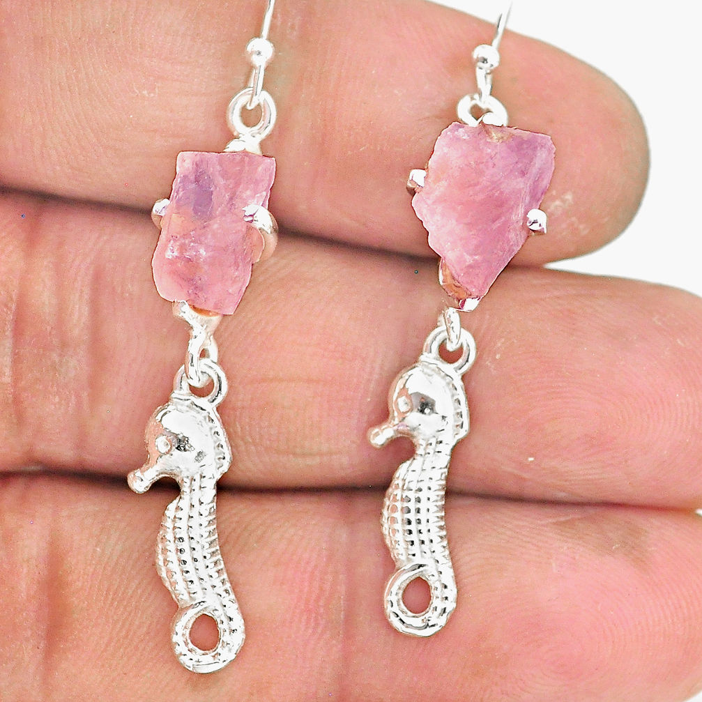 8.47cts natural pink morganite raw 925 sterling silver dangle earrings r90725