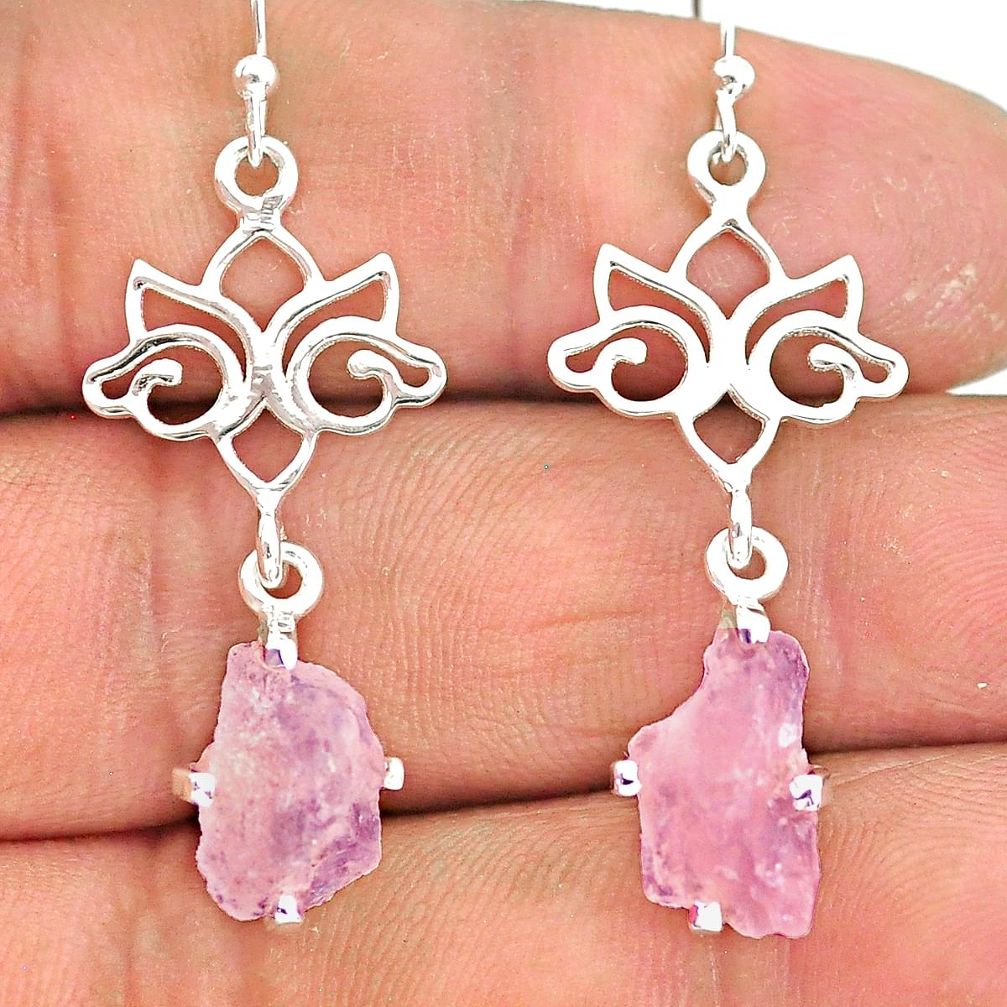 7.08cts natural pink morganite rough 925 sterling silver dangle earrings r90726