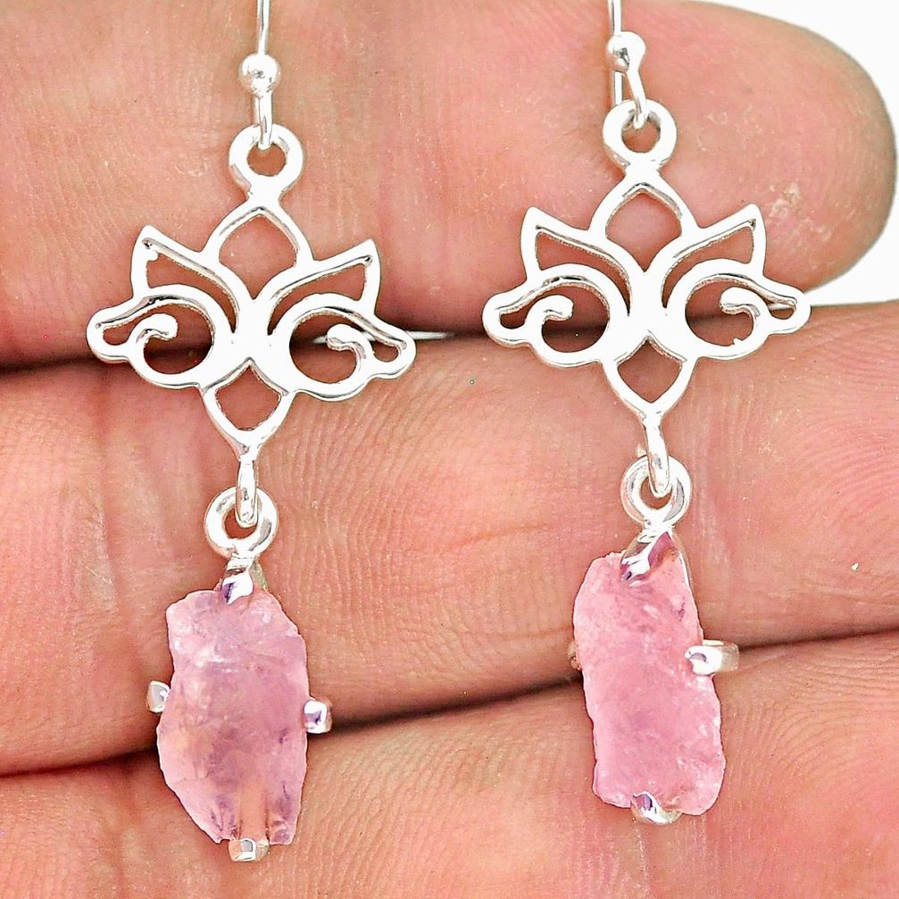 7.47cts natural pink morganite raw 925 sterling silver dangle earrings r90728