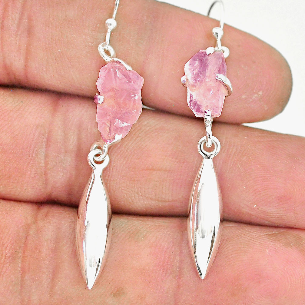 6.12cts natural pink morganite raw 925 sterling silver dangle earrings r90733