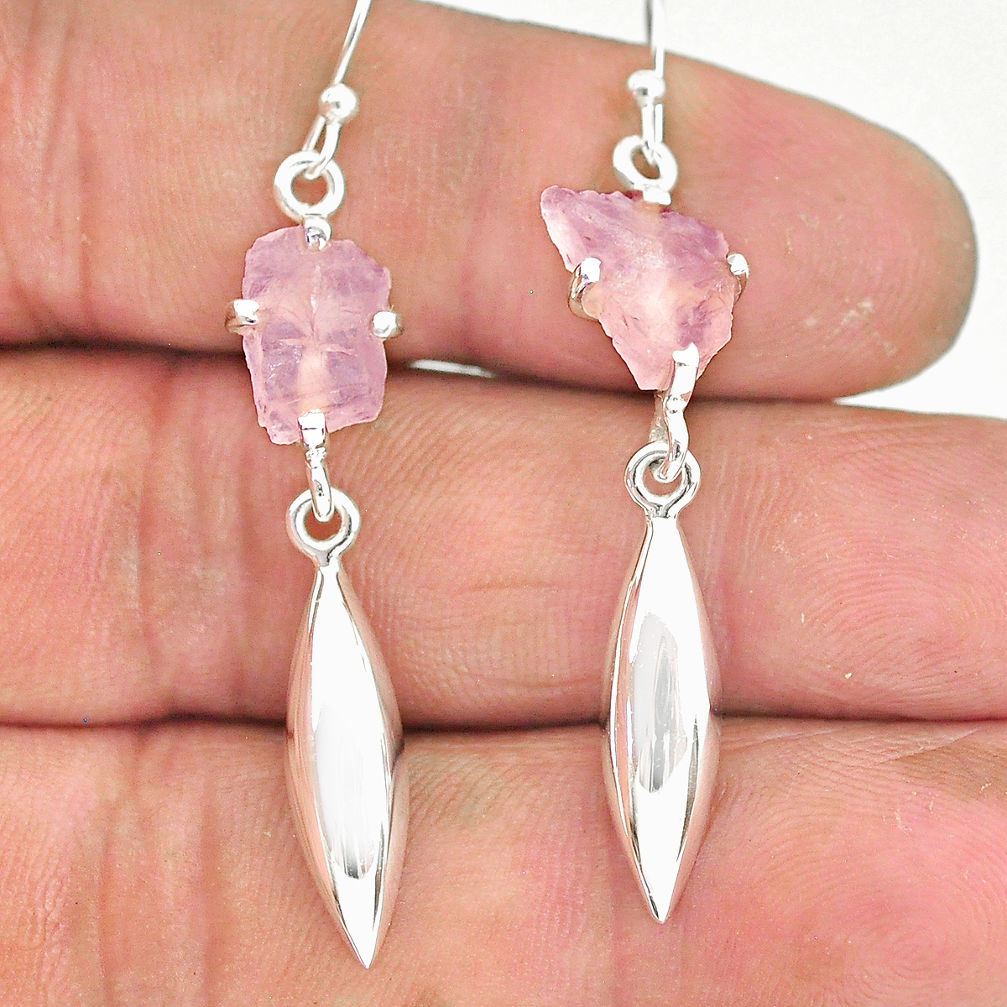 5.24cts natural pink morganite raw 925 sterling silver dangle earrings r90735