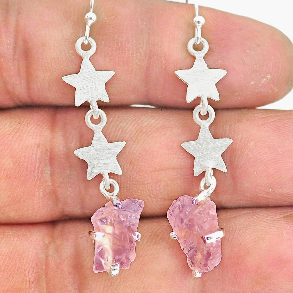 6.62cts natural pink morganite rough 925 sterling silver dangle earrings r90736