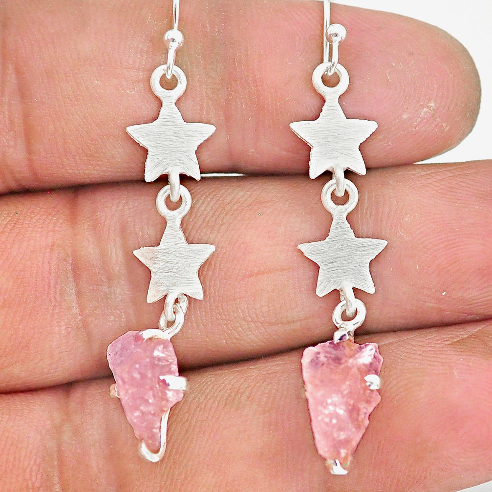 5.70cts natural pink morganite raw 925 sterling silver dangle earrings r90737