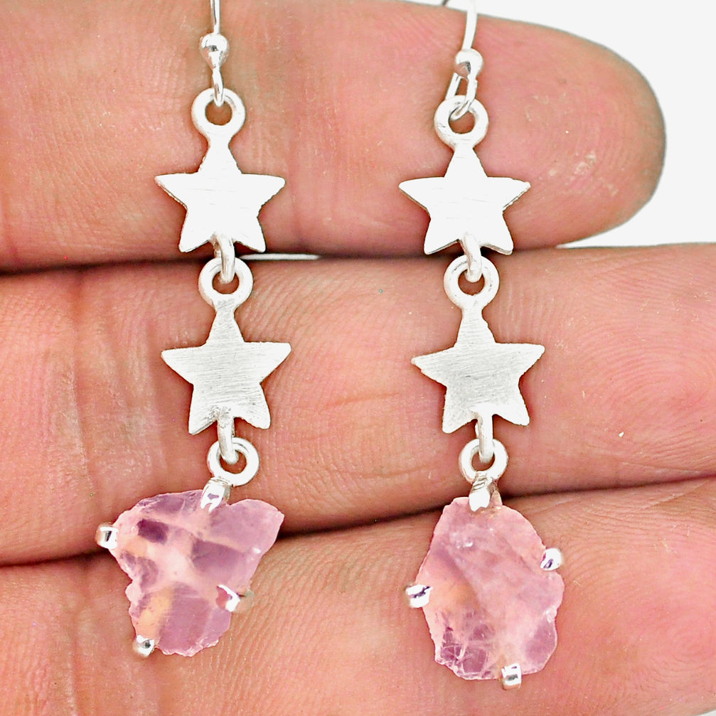 6.16cts natural pink morganite raw 925 sterling silver dangle earrings r90738