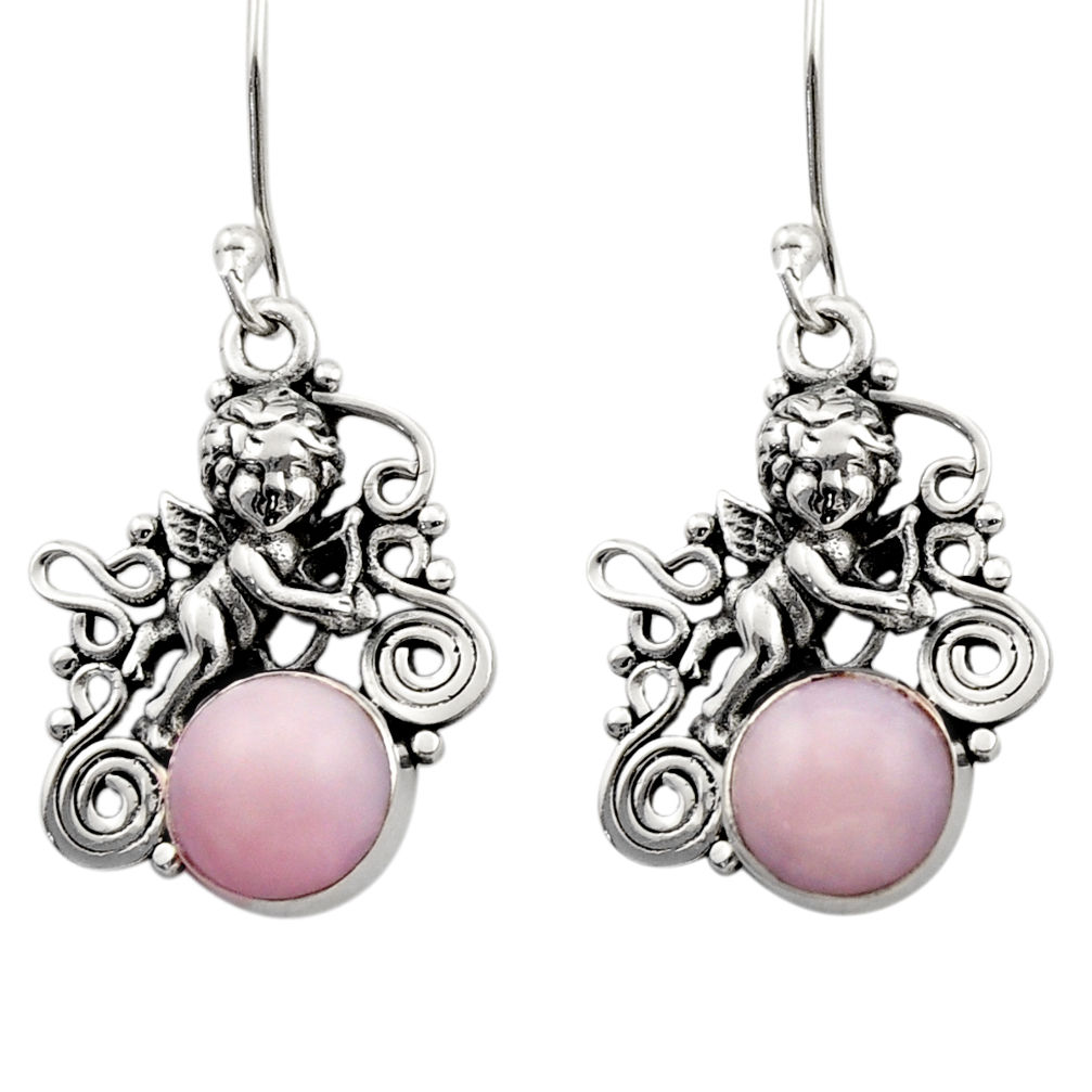 5.93cts natural pink opal 925 sterling silver angel wings fairy earrings d40773