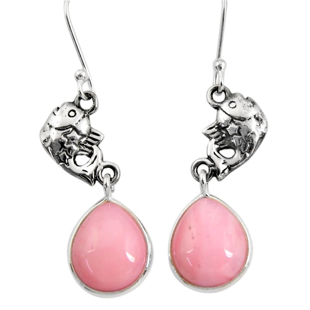 12.58cts natural pink opal 925 sterling silver fish earrings jewelry d40470