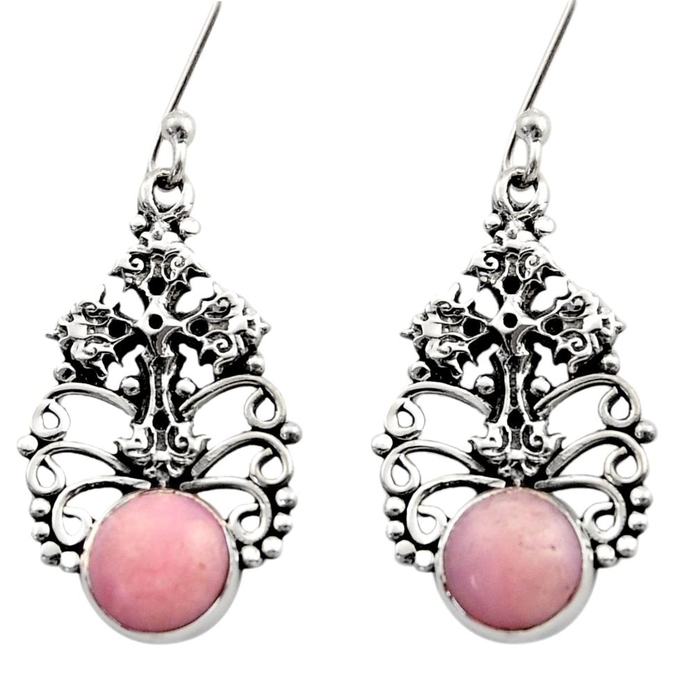 5.92cts natural pink opal 925 sterling silver holy cross earrings jewelry d40780