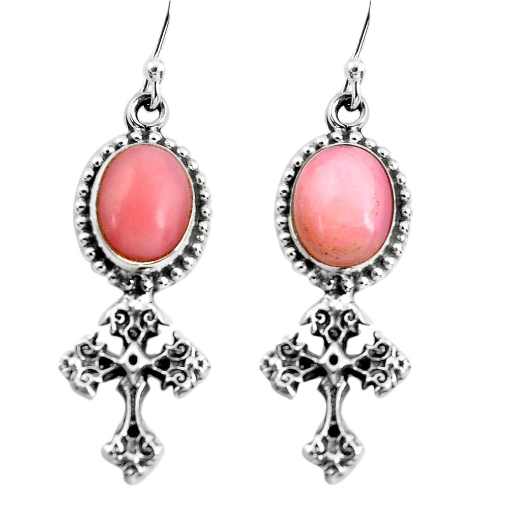 8.25cts natural pink opal 925 sterling silver holy cross earrings jewelry p60797