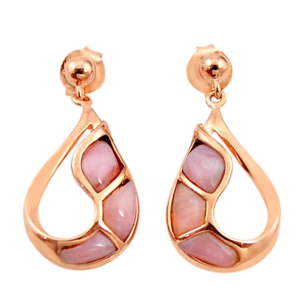 Natural pink opal 925 sterling silver 14k rose gold dangle earrings c15540