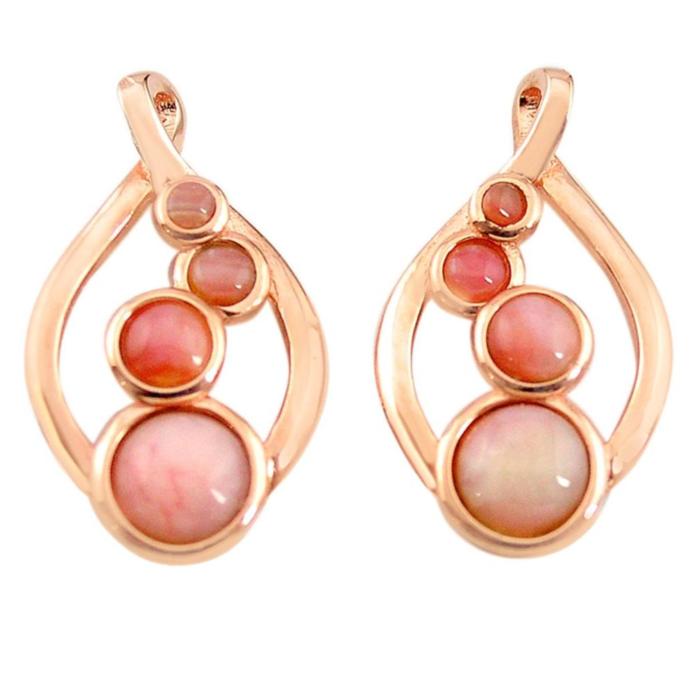 Natural pink opal 925 sterling silver 14k rose gold dangle earrings c15532