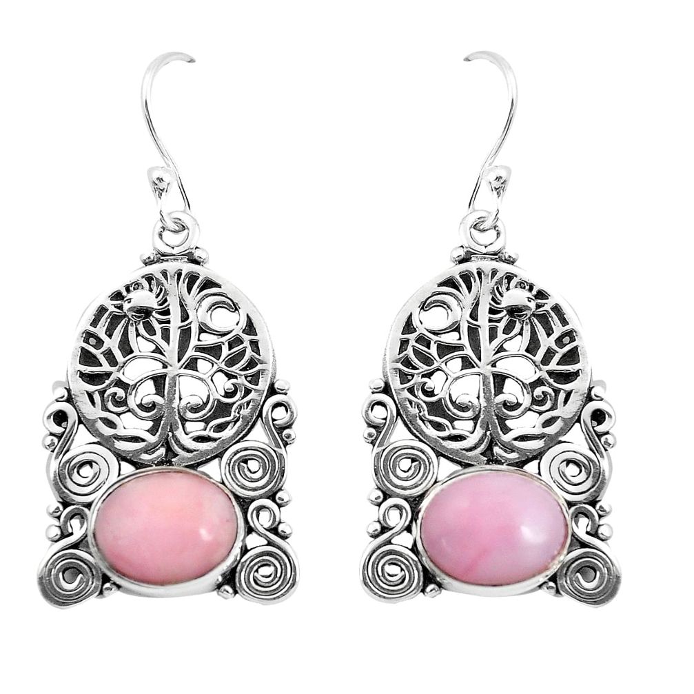 8.27cts natural pink opal 925 sterling silver tree of life earrings p52251