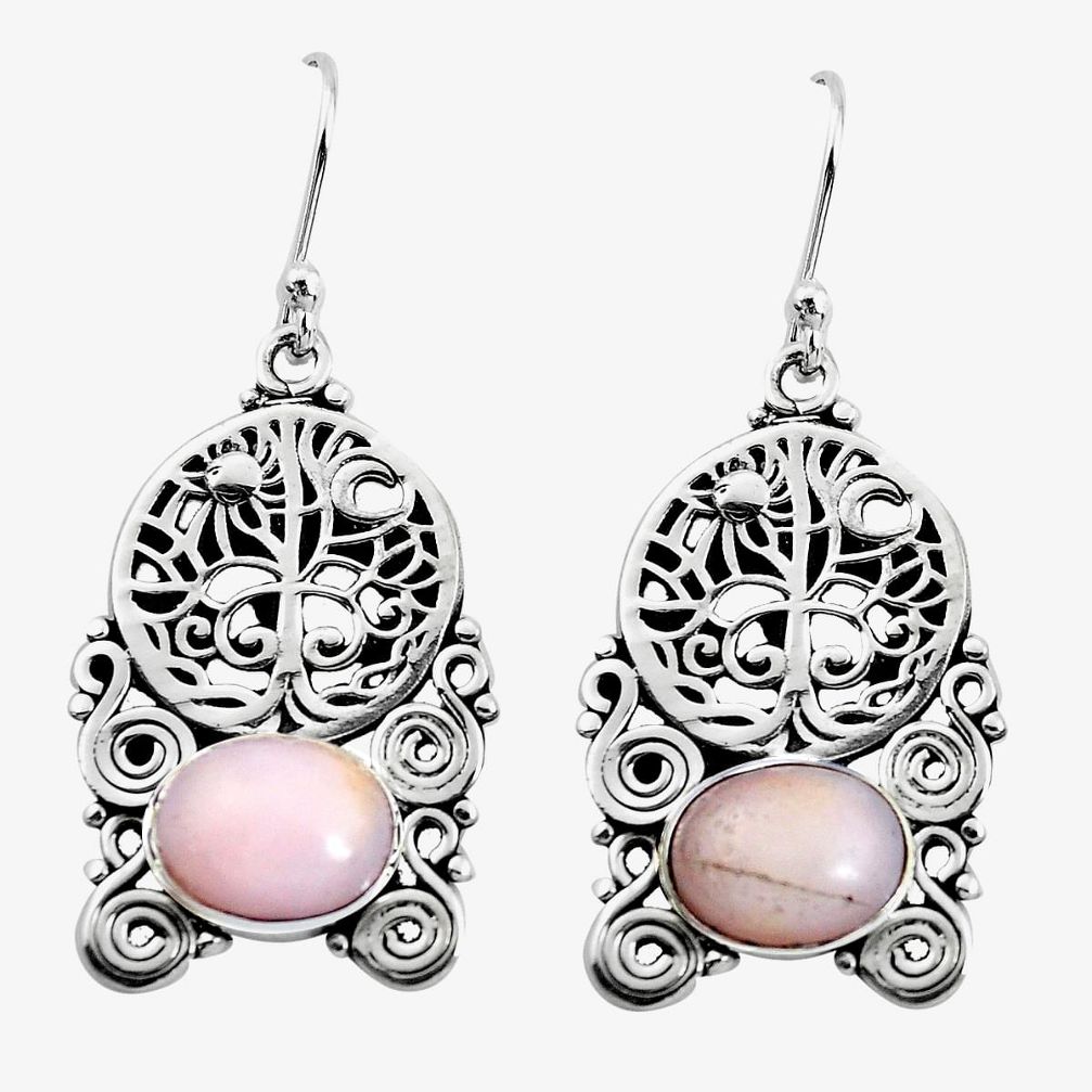 8.42cts natural pink opal 925 sterling silver tree of life earrings p58415