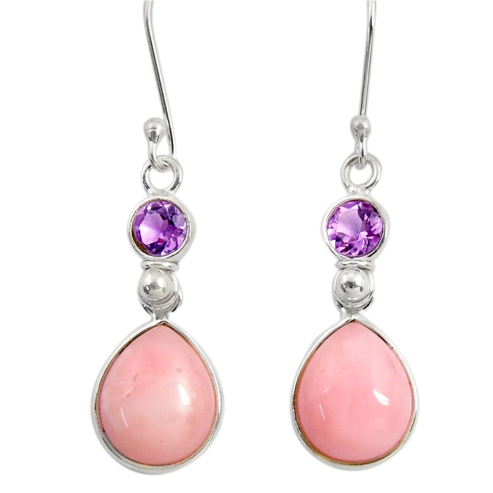 10.33cts natural pink opal amethyst 925 sterling silver dangle earrings d40461