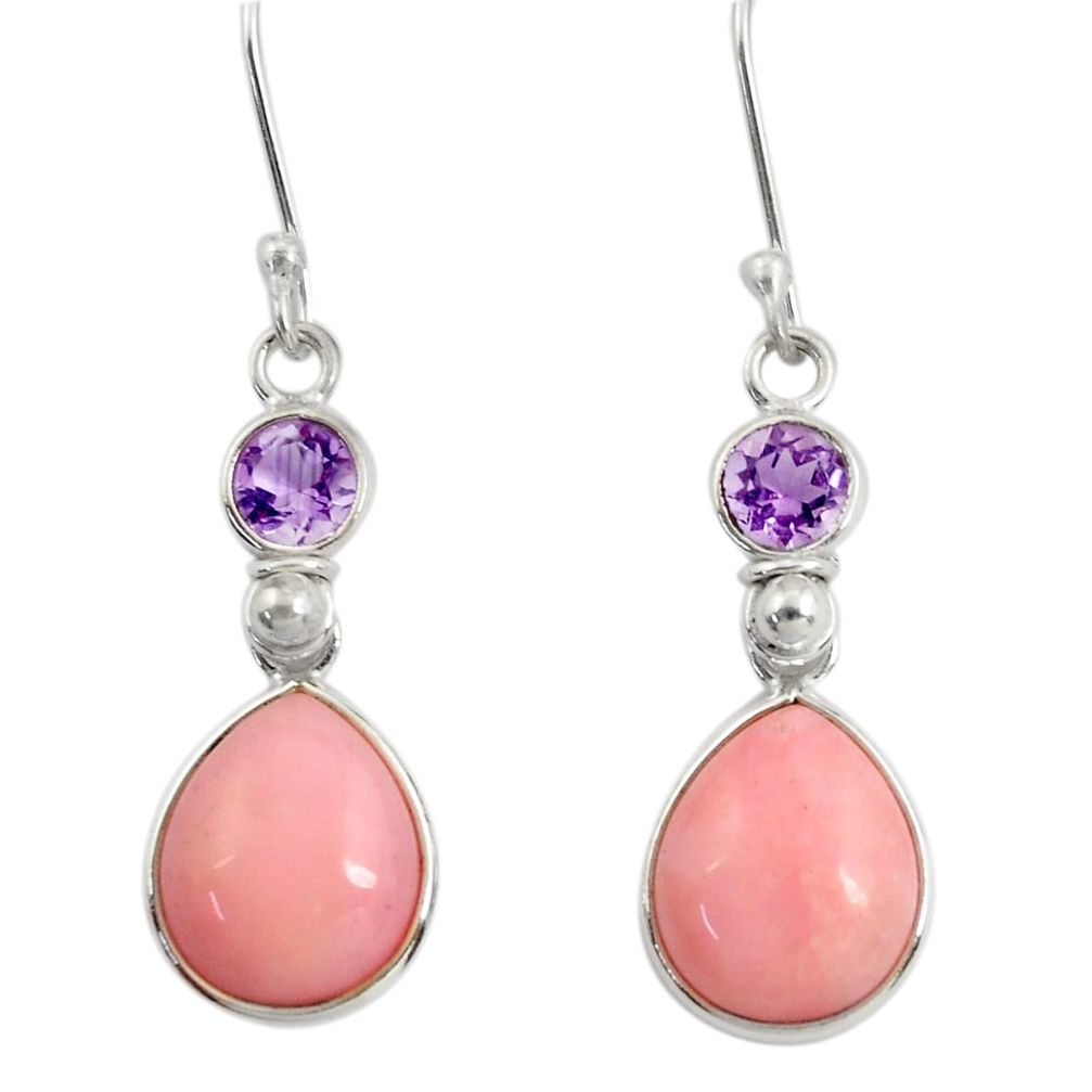 9.74cts natural pink opal amethyst 925 sterling silver earrings jewelry d40466