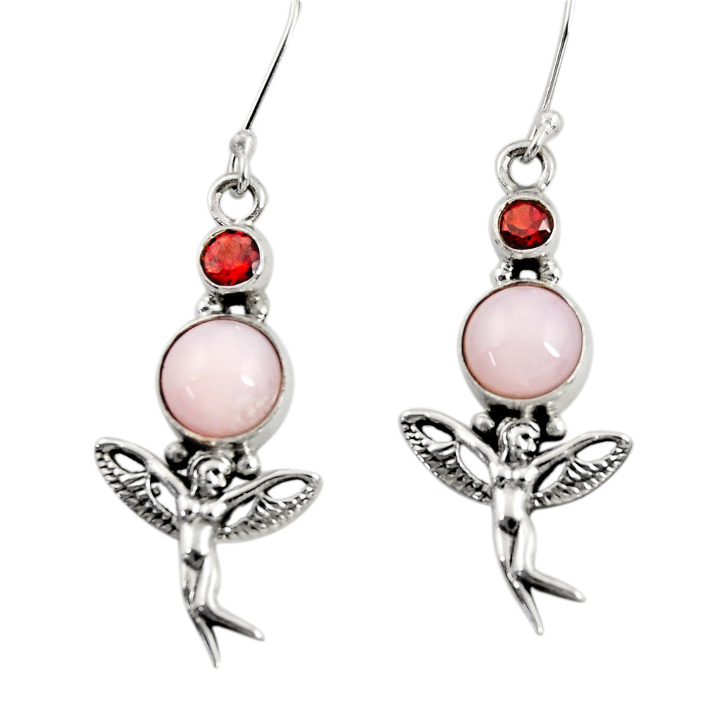 pink opal garnet 925 silver angel wings fairy earrings d40465