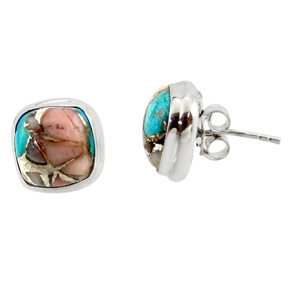 9.31cts natural pink opal in turquoise 925 sterling silver stud earrings r43838