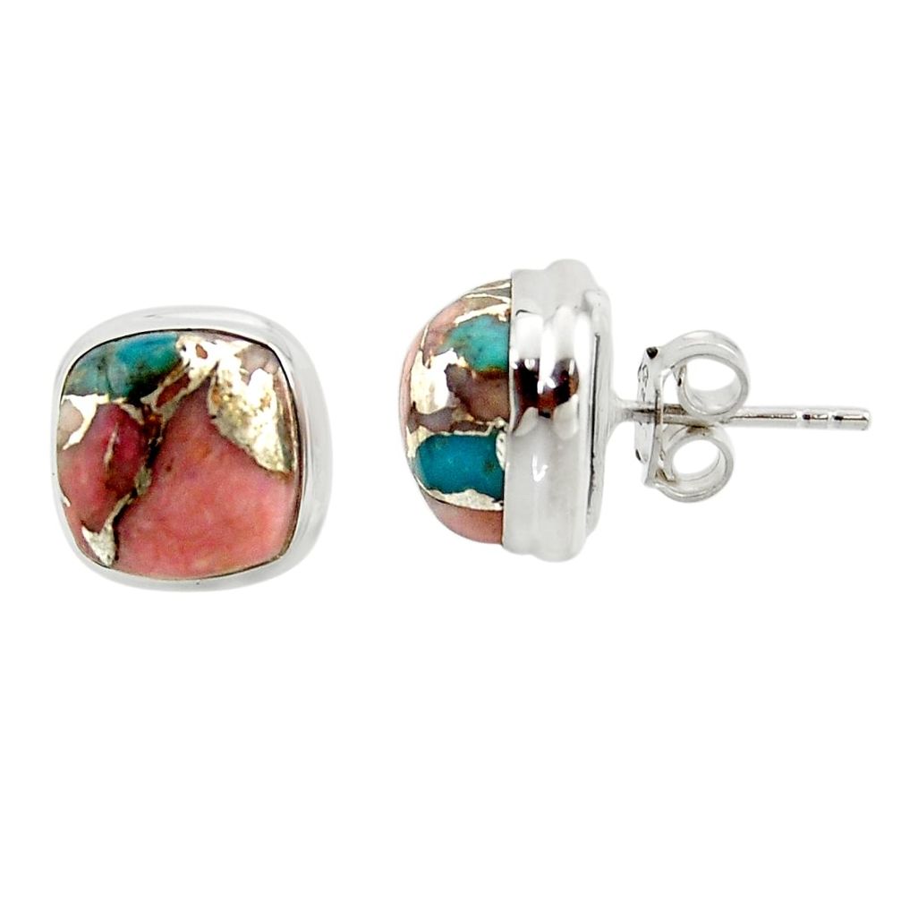 9.90cts natural pink opal in turquoise 925 sterling silver stud earrings r43839