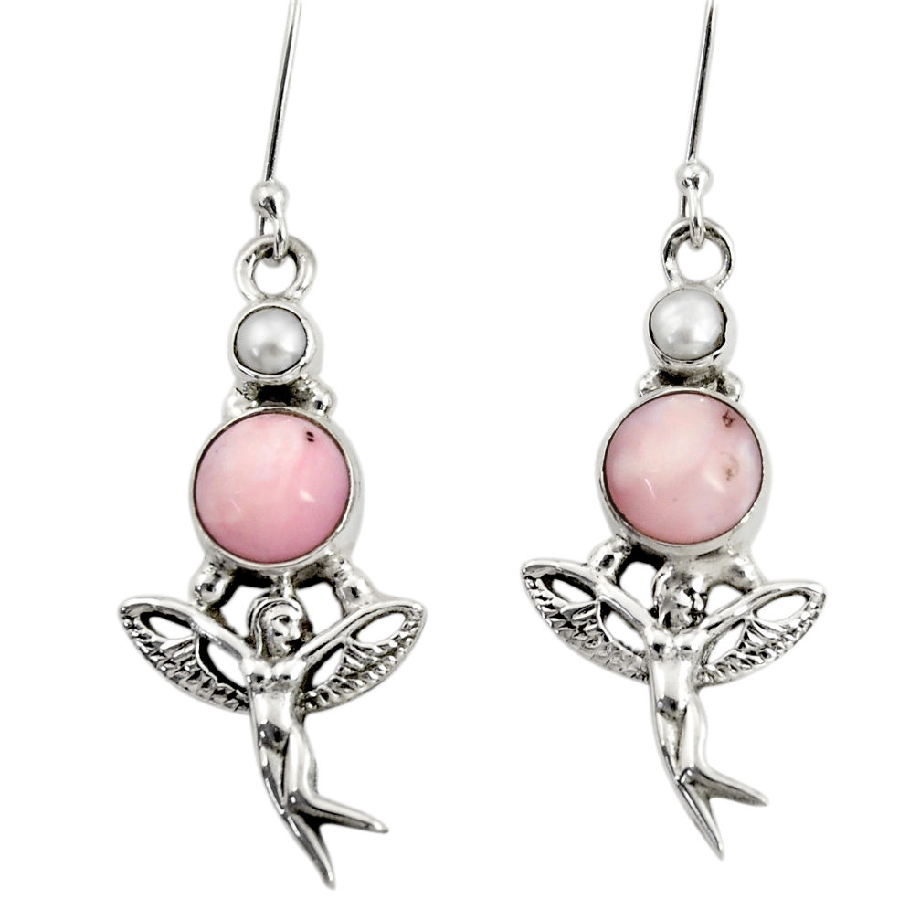 pink opal pearl 925 silver angel wings fairy earrings d40462
