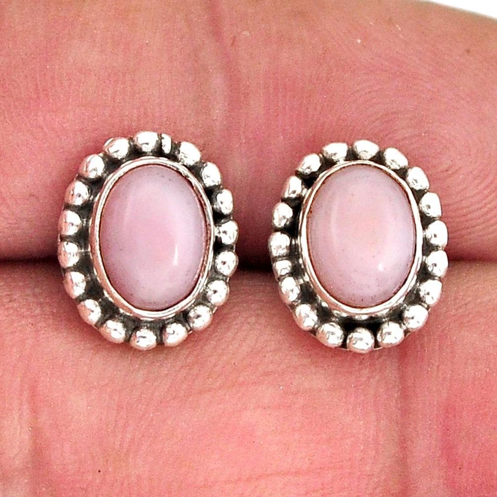 3.97cts natural pink opal round 925 sterling silver stud earrings jewelry y75287