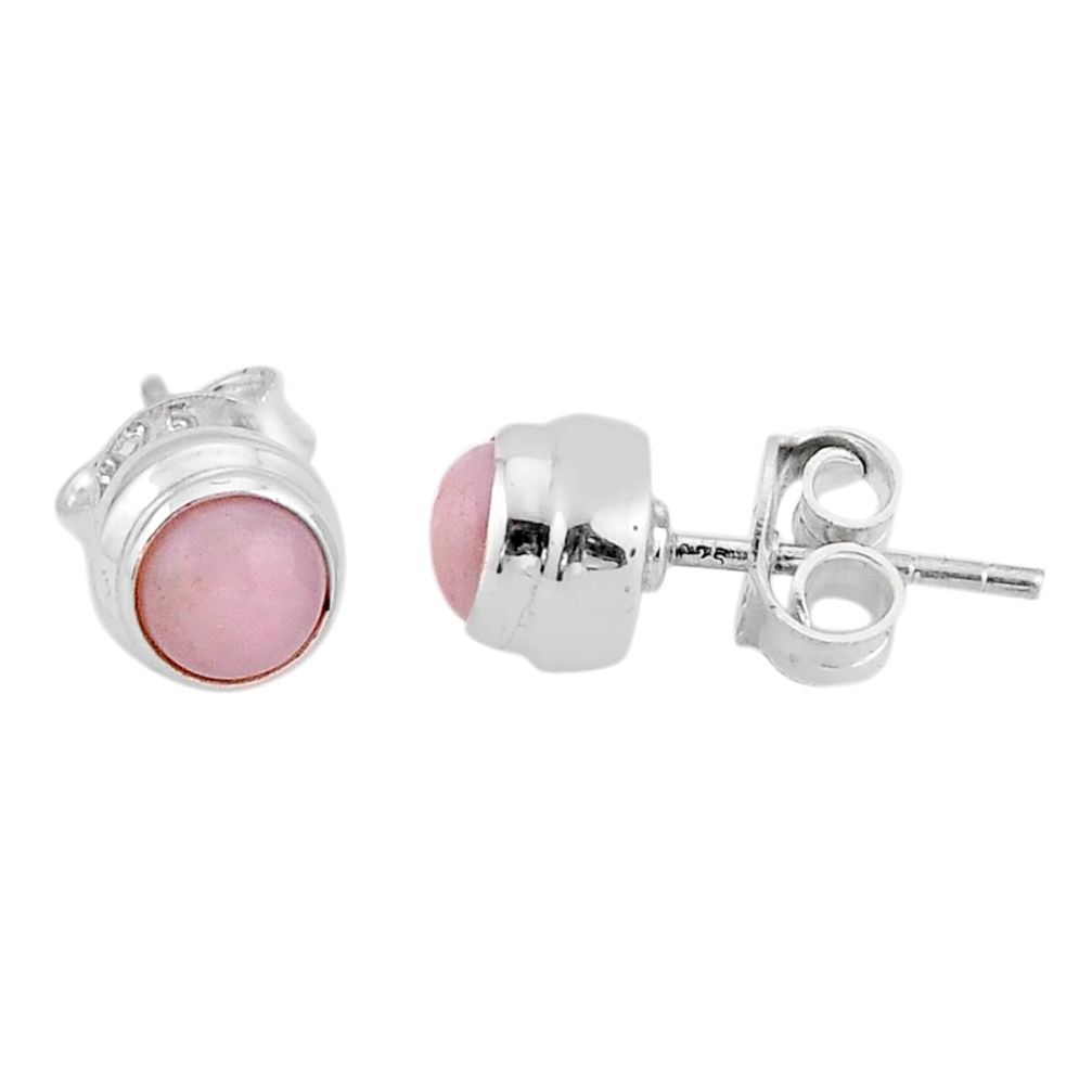 1.34cts natural pink opal round 925 sterling silver stud earrings jewelry y93203