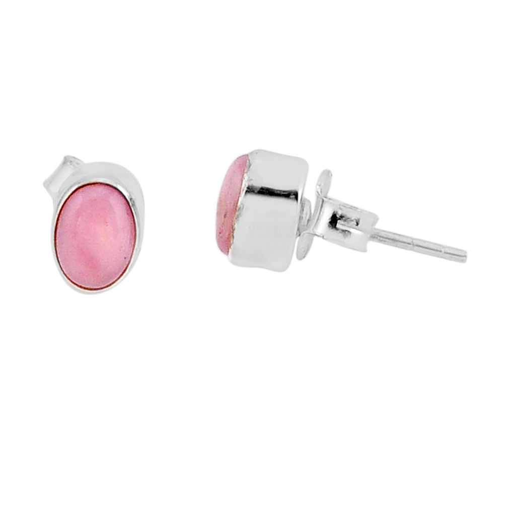 2.95cts natural pink opal round 925 sterling silver stud earrings jewelry y93219