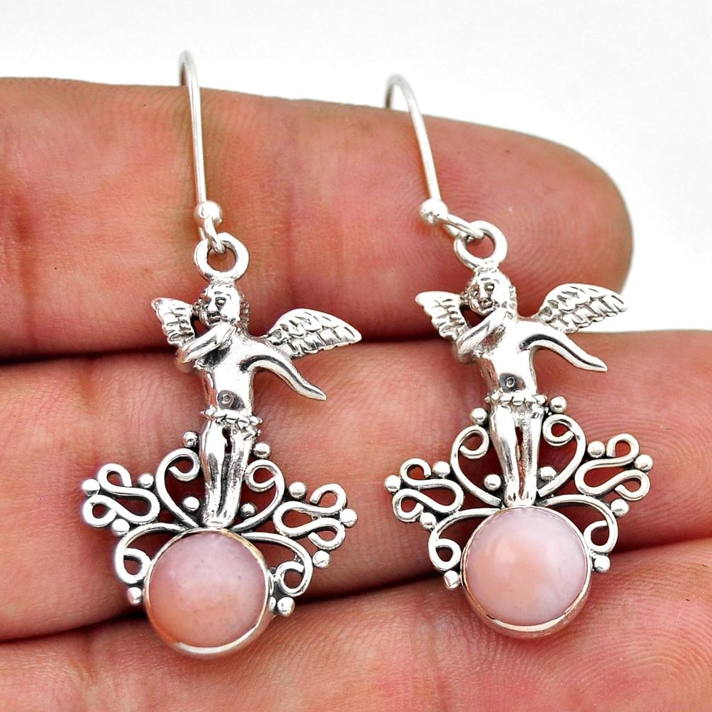 5.86cts natural pink opal round sterling silver angel earrings jewelry n51116
