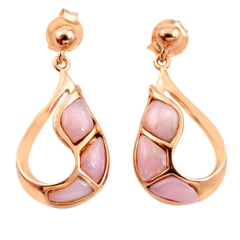 Natural pink opal 925 sterling silver 14k rose gold dangle earrings c15537
