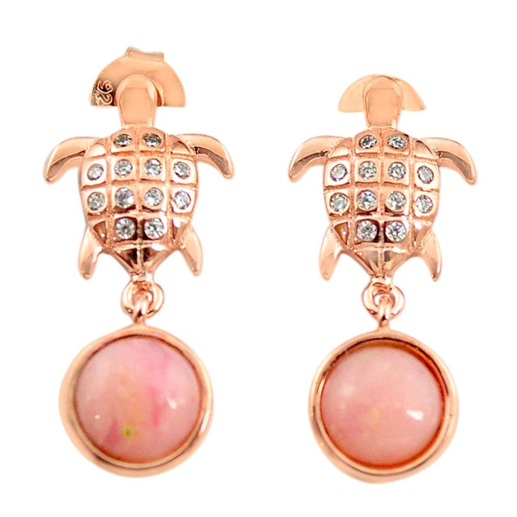 Natural pink opal topaz 925 silver 14k rose gold tortoise earrings c15515
