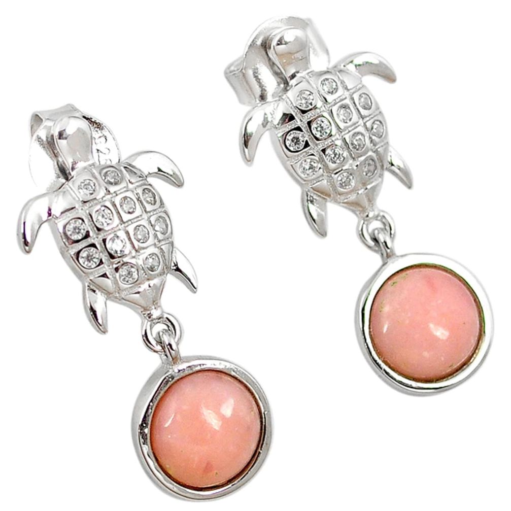 Natural pink opal white topaz 925 sterling silver tortoise earrings c15512