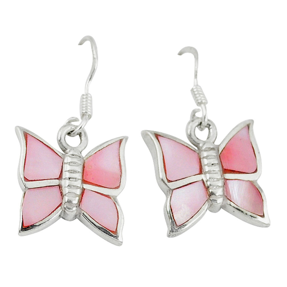 5.25gms natural pink pearl enamel 925 silver butterfly earrings a46378 c14227